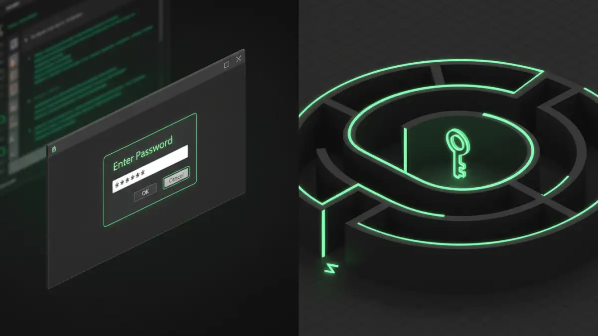 OpenDocument password removal process - Password prompt in OpenDocument software contrasted with a maze representing recovery challenges
