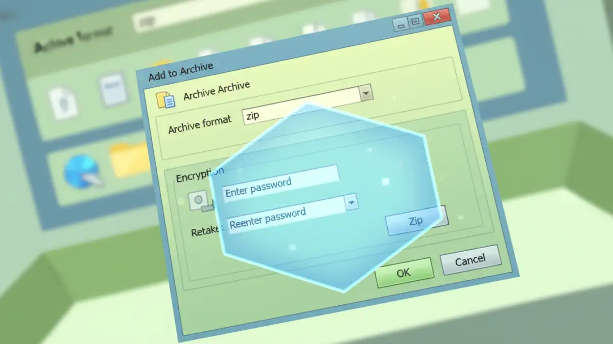 password encryption for files - A screenshot of the 7-Zip software showing where to add a password for a ZIP file.