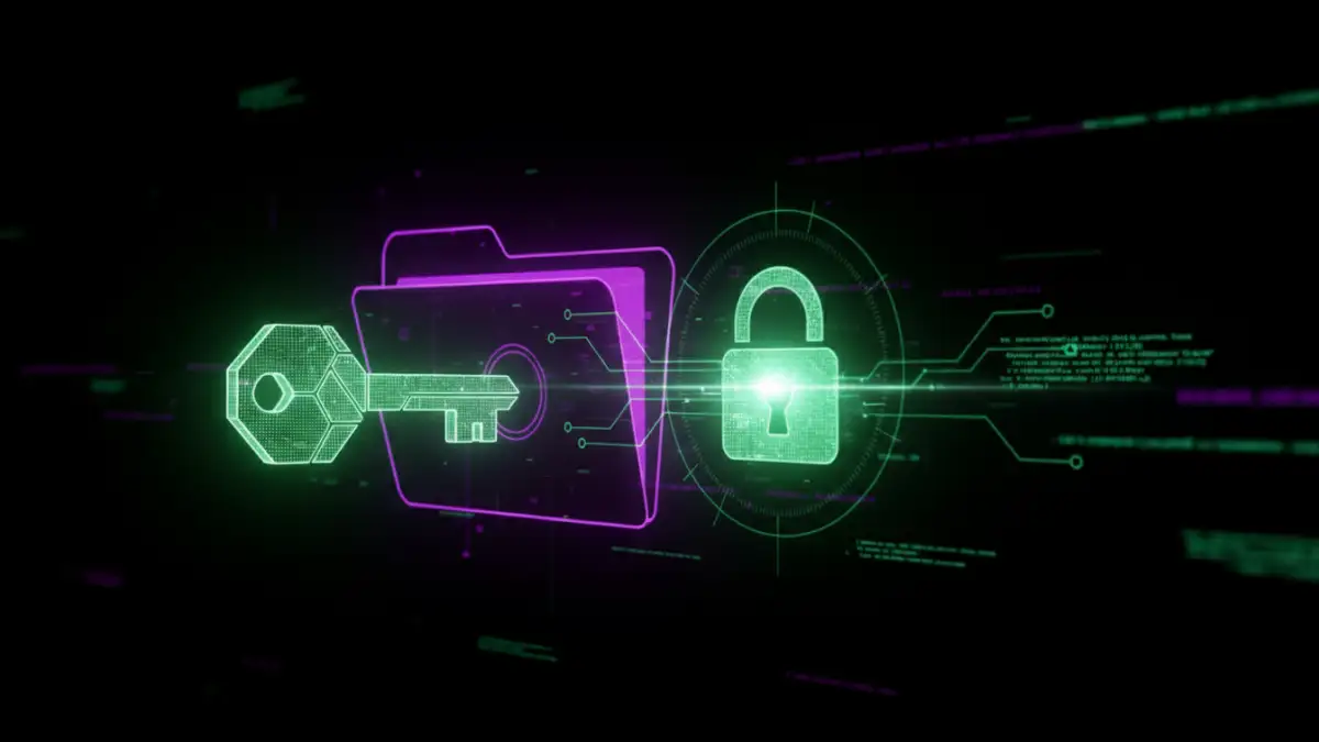 password management documents password management documents - Digital key unlocking a secure document folder with glowing lock symbol