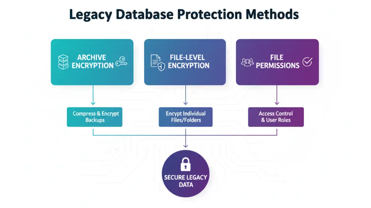 password protect database files password protect database files - Infographic explaining methods for legacy database protection