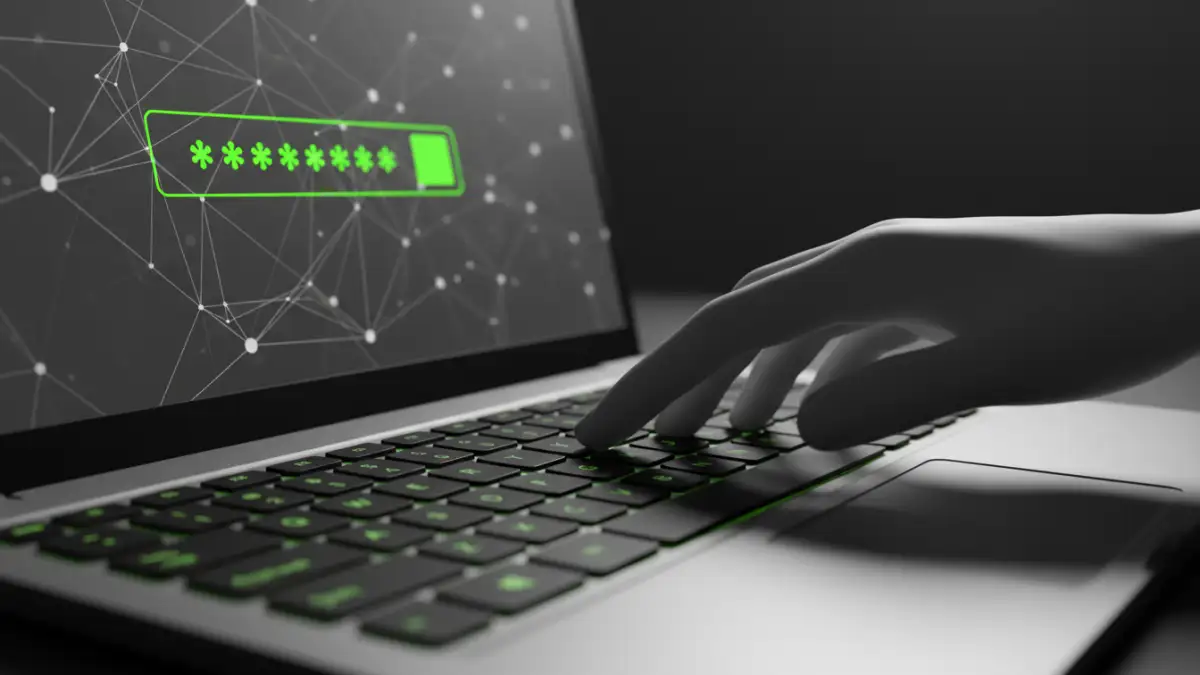 password protect documents password protect documents - Typing a strong password into a laptop for document security