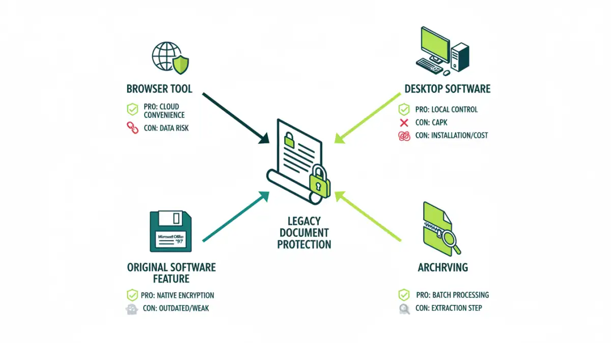 password protect older document - Infographic detailing various methods for password protecting older document formats