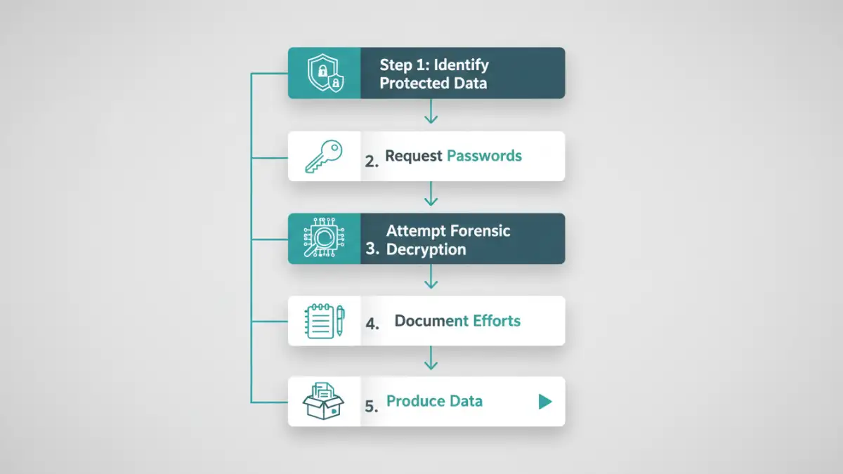 password protected files litigation - Flowchart showing the process for handling encrypted files in electronic discovery.