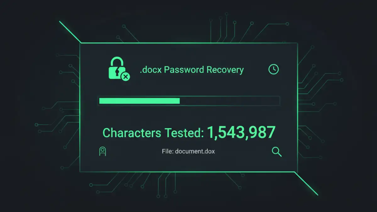 password protected word document - An illustration of a word document password remover software running a brute-force attack.