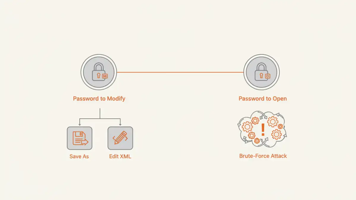 password protected word document - Infographic comparing the recovery methods for different types of Word document passwords.