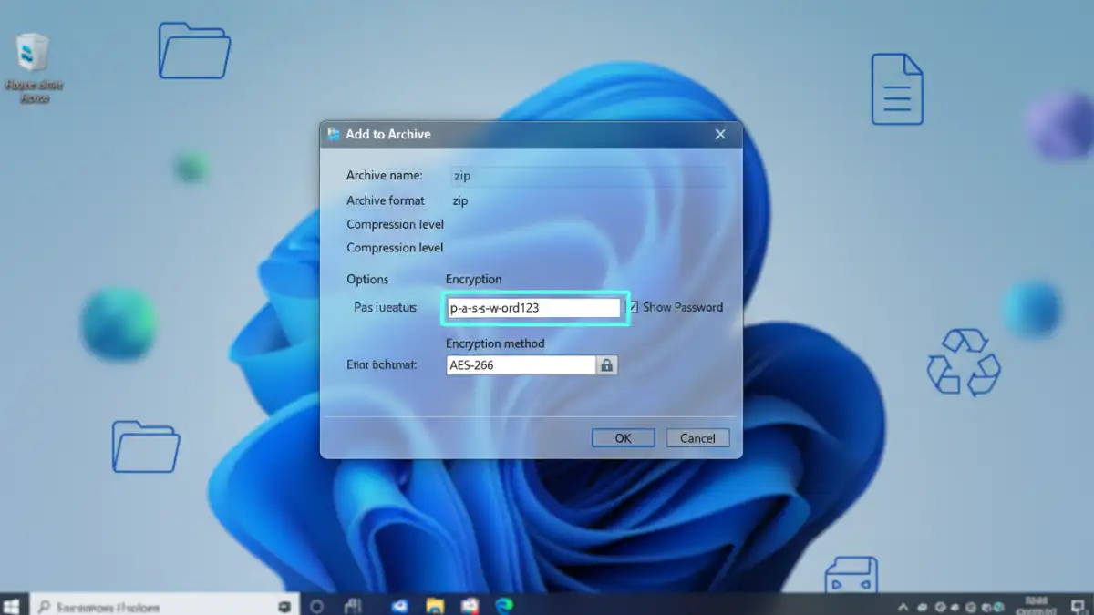password protected zip file - A close-up of the 7-Zip interface showing where to enter a password for encryption.