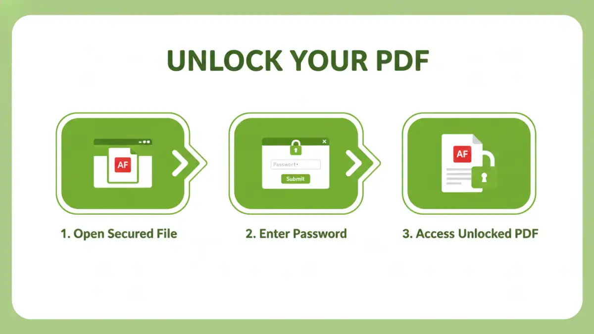 password protecting a pdf - Infographic showing the three simple steps to password protect a PDF file.