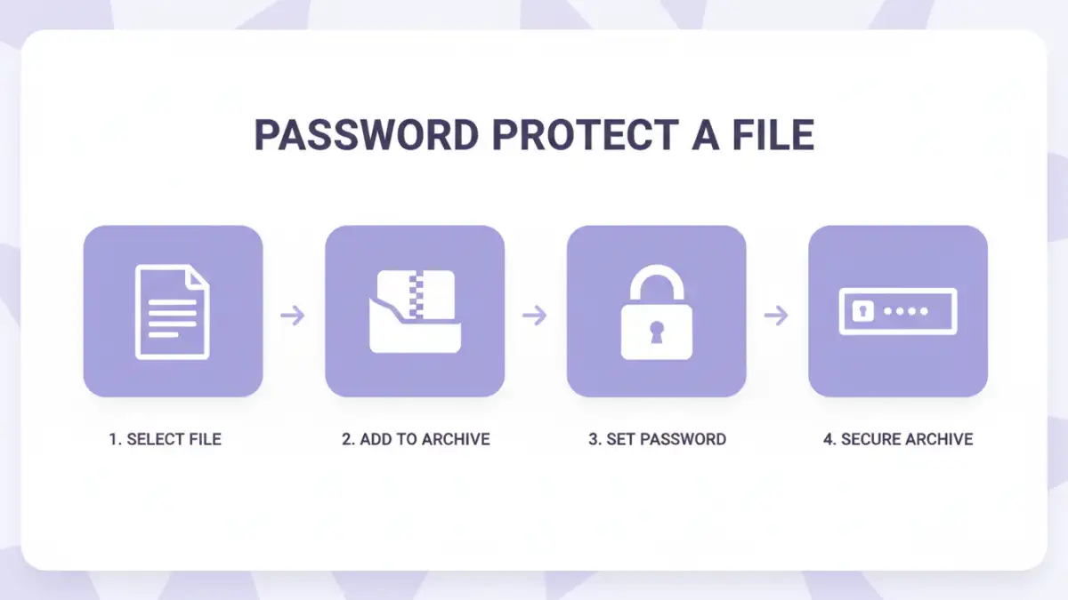 password protecting document files - Infographic showing the step-by-step process of password protecting a document file using an archive utility