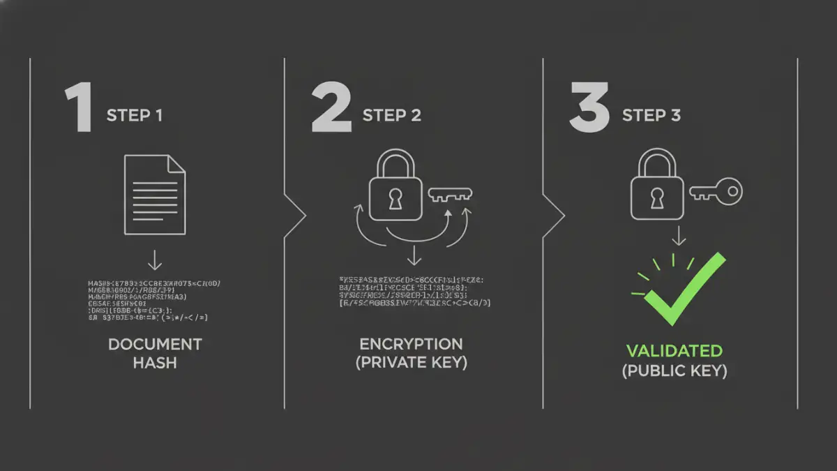 pdf digital signature security pdf digital signature security - Infographic flowchart explaining the hashing, signing, and validation process of a digital signature.