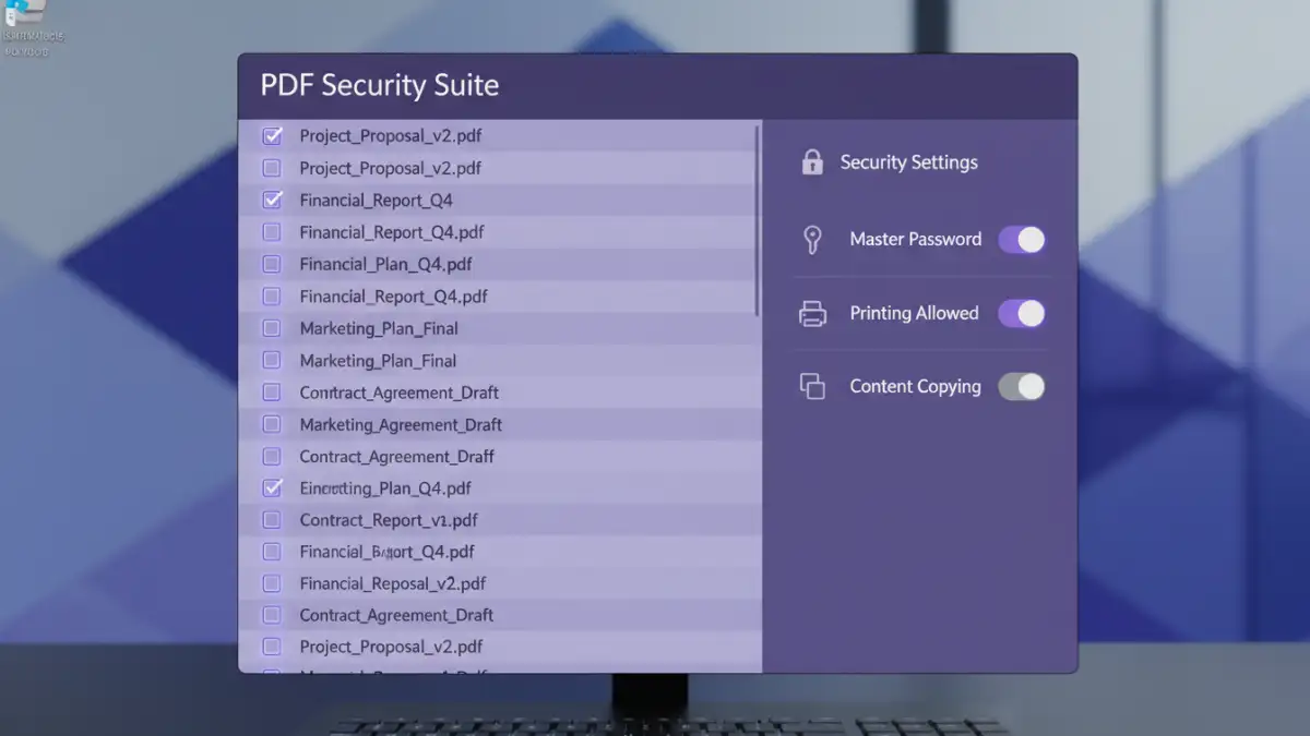 pdf document security - The user interface for the new productivity feature, showing file selection and security options.