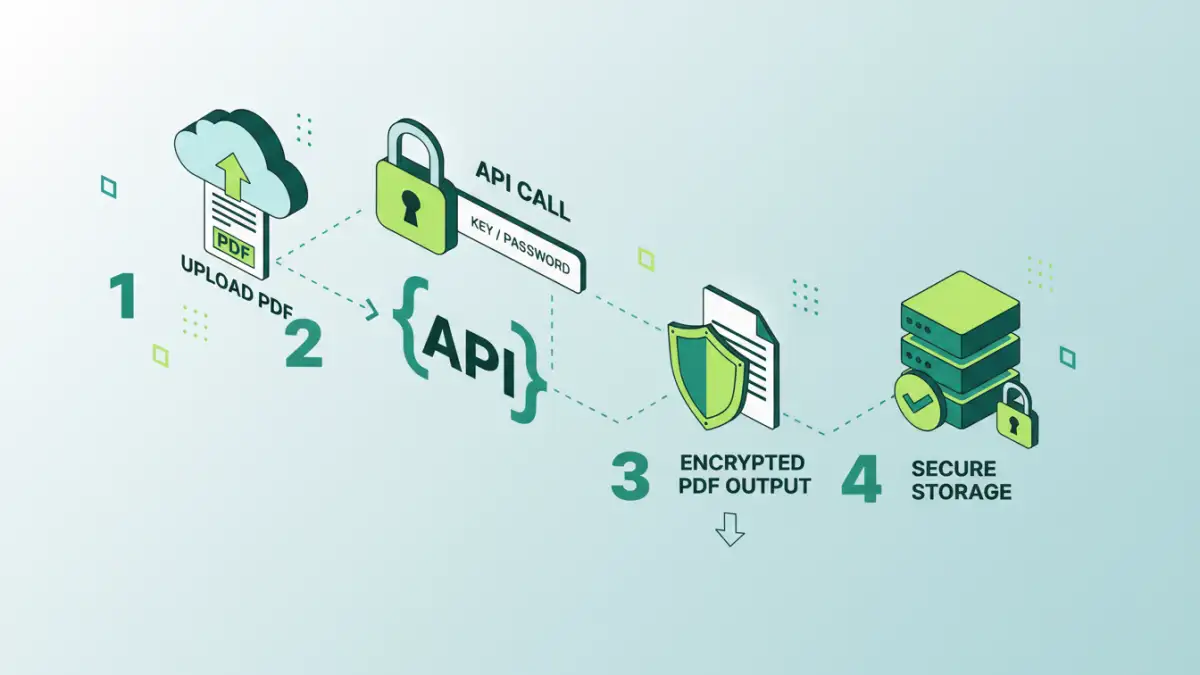 Infographic showing the process of using a PDF encryption API
