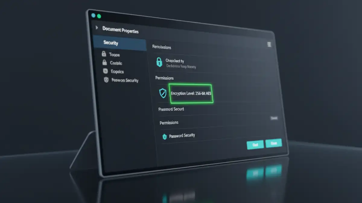 pdf encryption levels - A screenshot showing how to check file encryption type in a PDF's security properties.