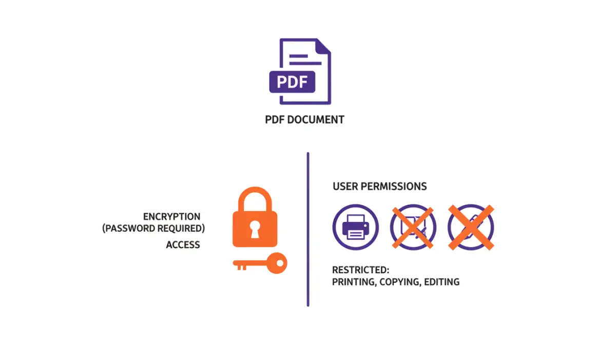 pdf encryption user permissions - Infographic detailing PDF encryption and user permission controls