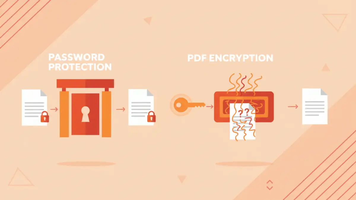 pdf encryption vs password - Infographic explaining how PDF encryption and password protection work differently