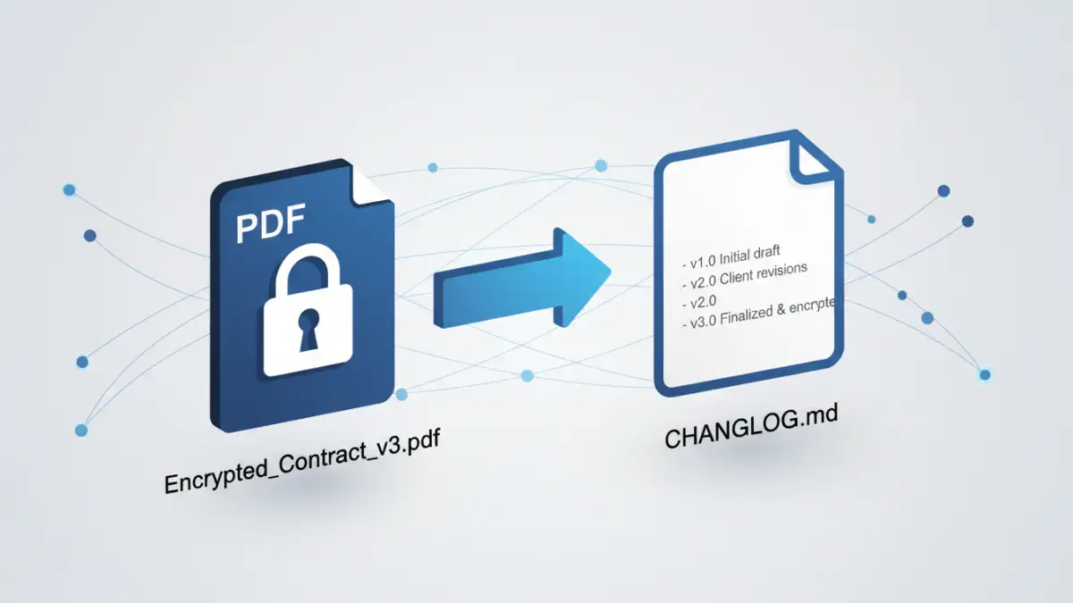 pdf file version control - A diagram showing the strategy for versioning encrypted PDFs using a separate changelog file.