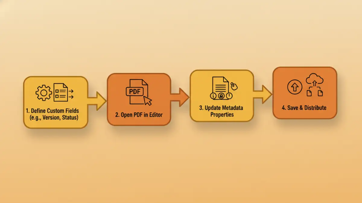 pdf metadata properties - Infographic explaining how to use custom metadata fields for PDF version control.