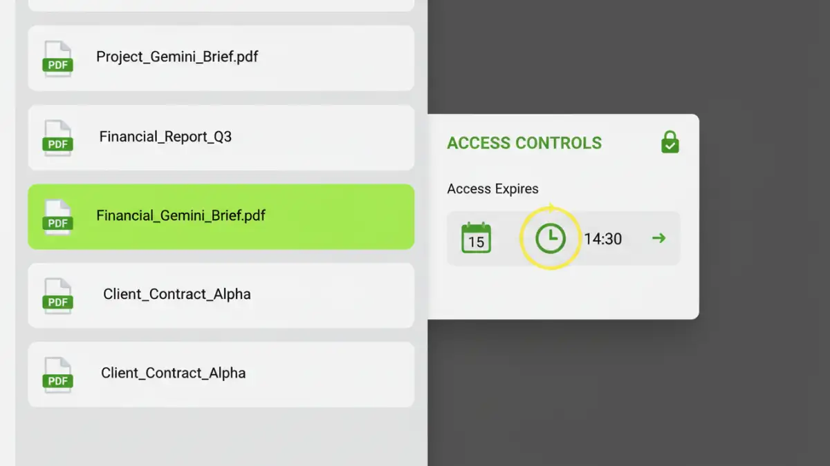 pdf password expiration date - A mock-up of a software interface for setting a password expiration date on a shared document.