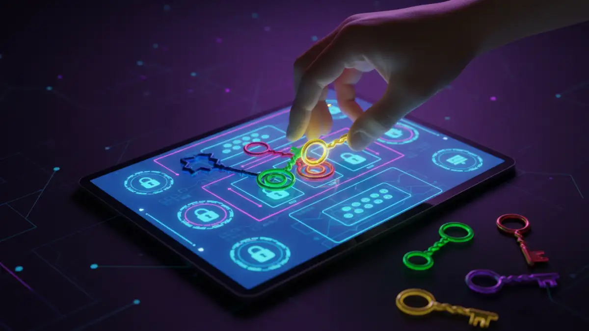 pdf password habits - Illustration of a password manager organizing secure keys for document protection