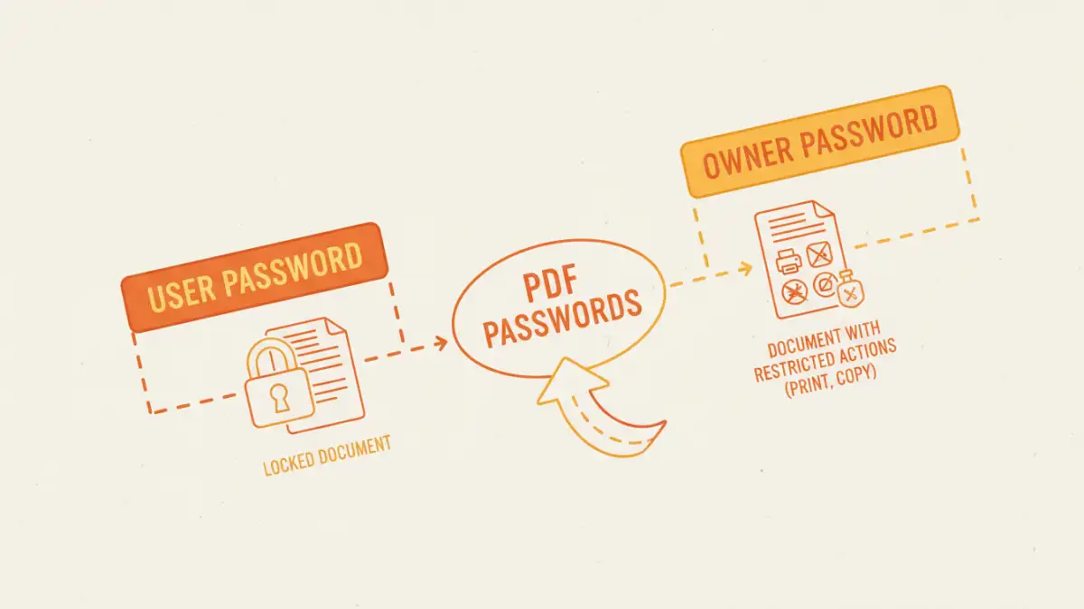 pdf password issues - Infographic comparing the User Password and Owner Password for PDF files