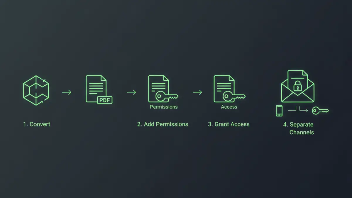 pdf password protection - Infographic showing the process of applying two-tiered password security to a PDF.