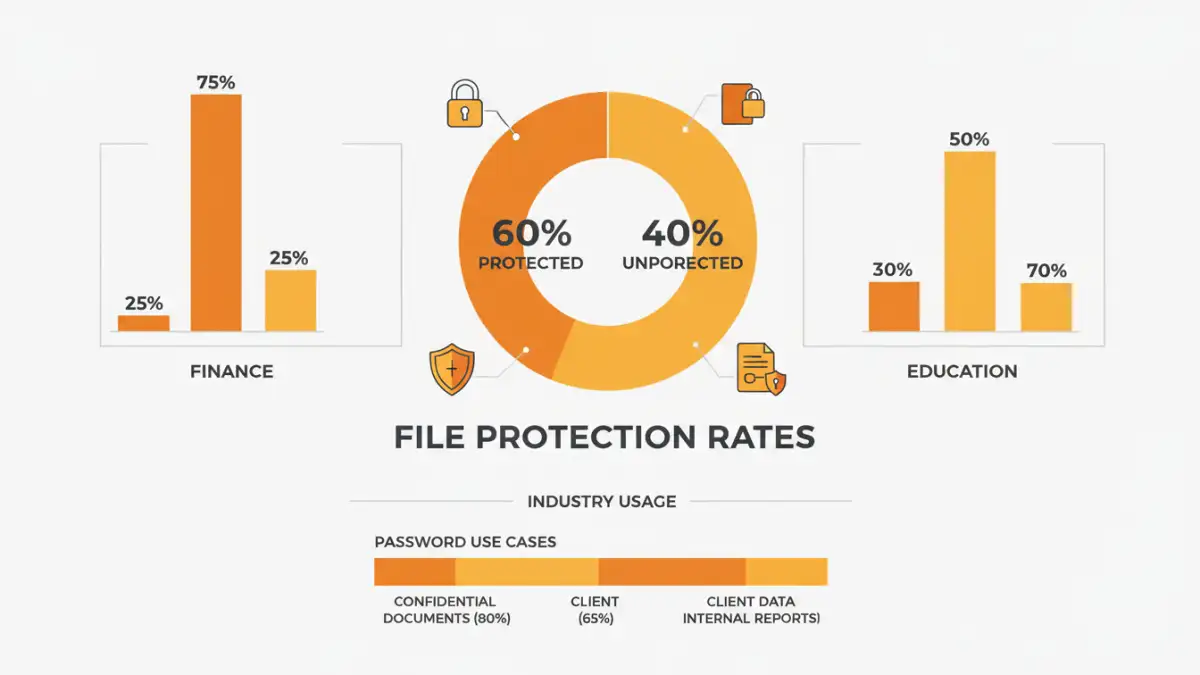 pdf password security - Infographic detailing document protection rates and file password statistics