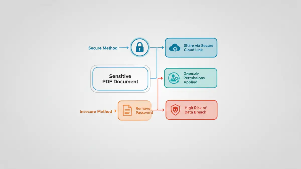 pdf password security risks pdf password security risks - Infographic comparing secure and insecure methods of sharing PDF documents.