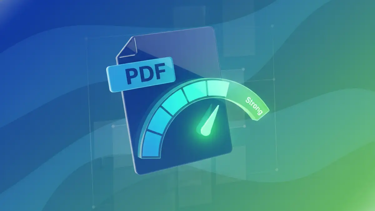 A visual representation of strong pdf password strength with a security meter.