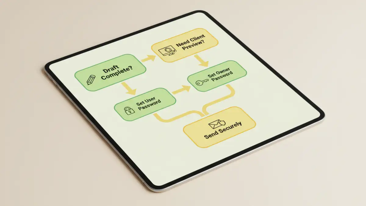 pdf password success story - Flowchart showing the process for creating a secure PDF for clients.