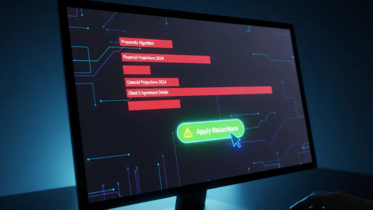pdf redaction tools - A close-up of a PDF redaction tool's interface, showing the final step to apply redactions.