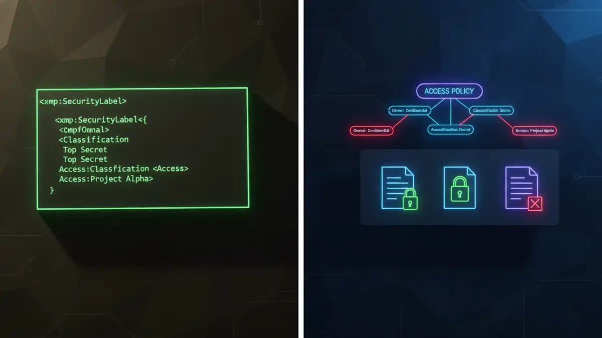 pdf security labeling - A visual showing how XMP code translates into security policies in a system.