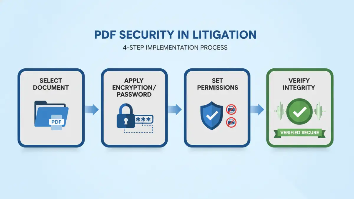 pdf security litigation - Infographic detailing the steps for PDF security implementation in litigation