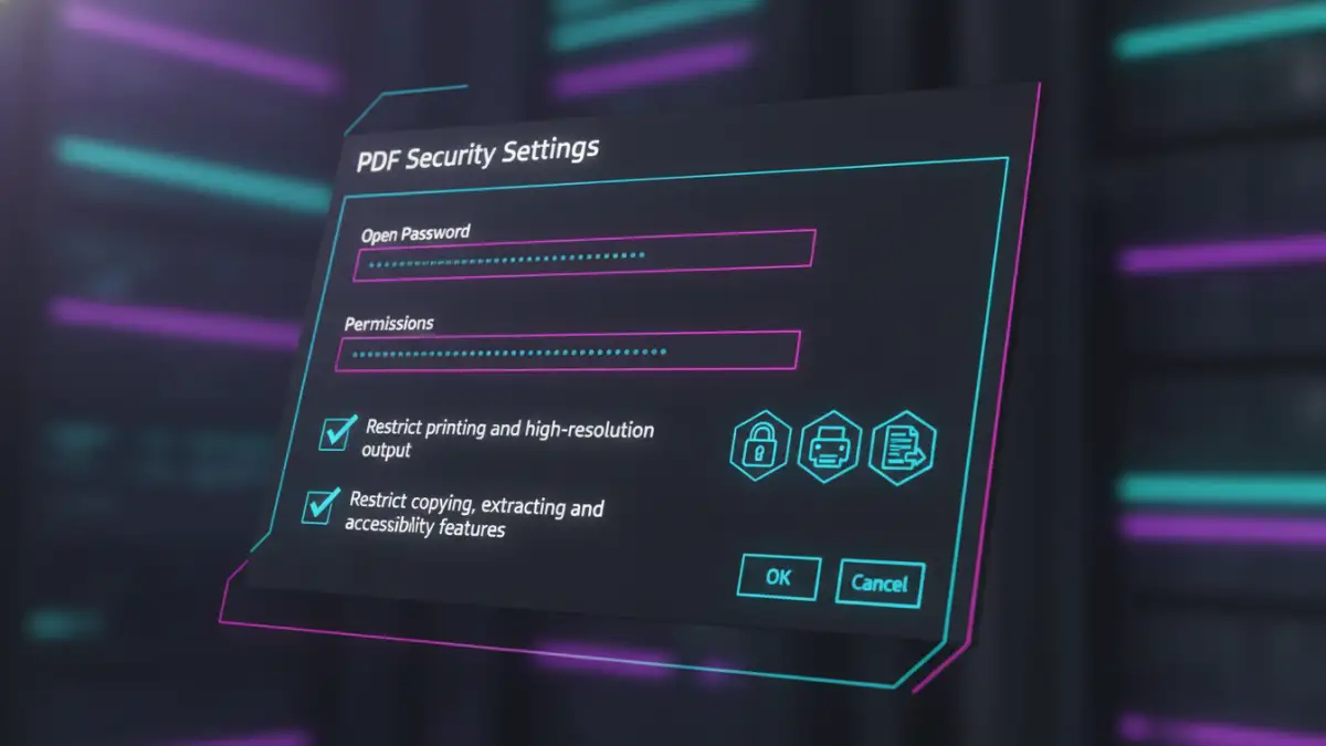 A screenshot of a PDF security settings panel in a software application.