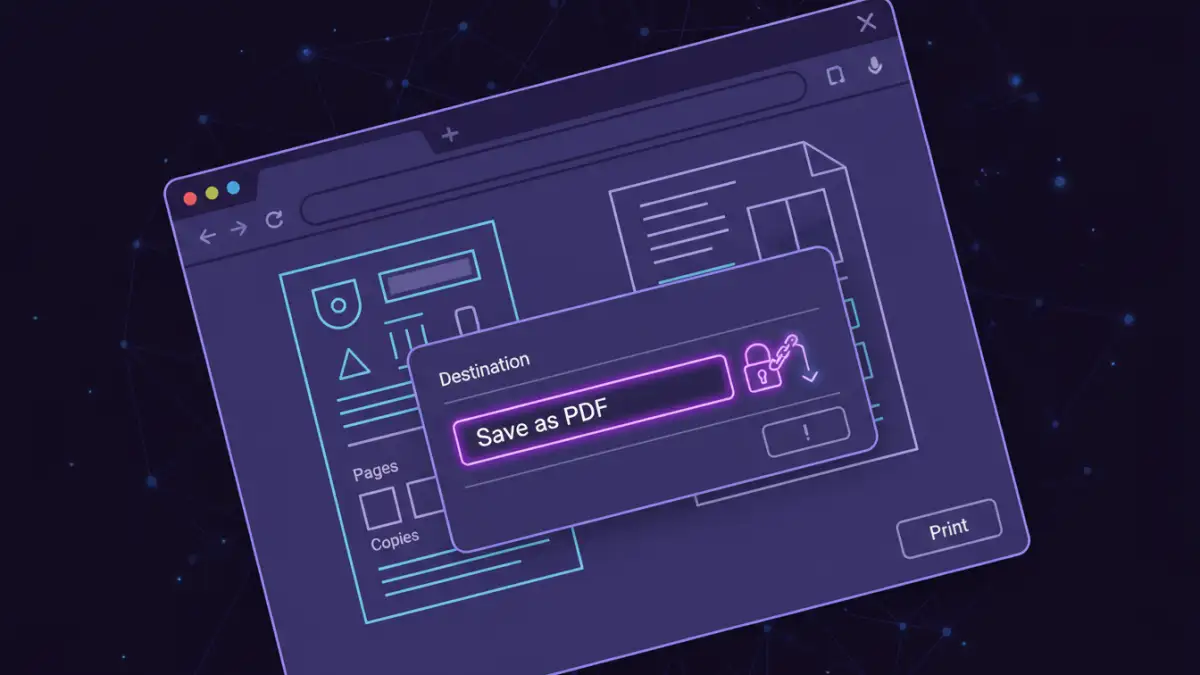 photo collection security - Browser window showing a PDF print dialog with 'Save as PDF' option for bypassing owner password