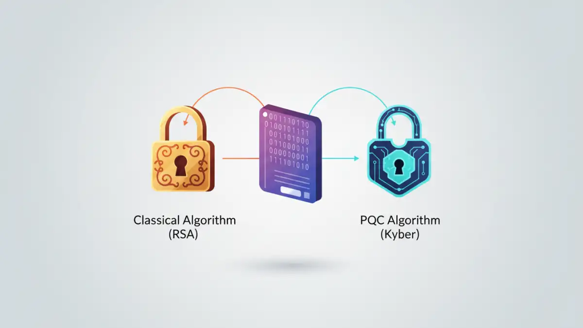 post quantum file encryption post quantum file encryption - Diagram of a hybrid encryption model using both classical and PQC algorithms.