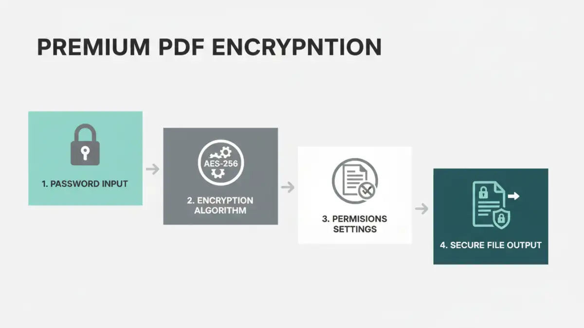 Infographic detailing the steps for premium PDF encryption.