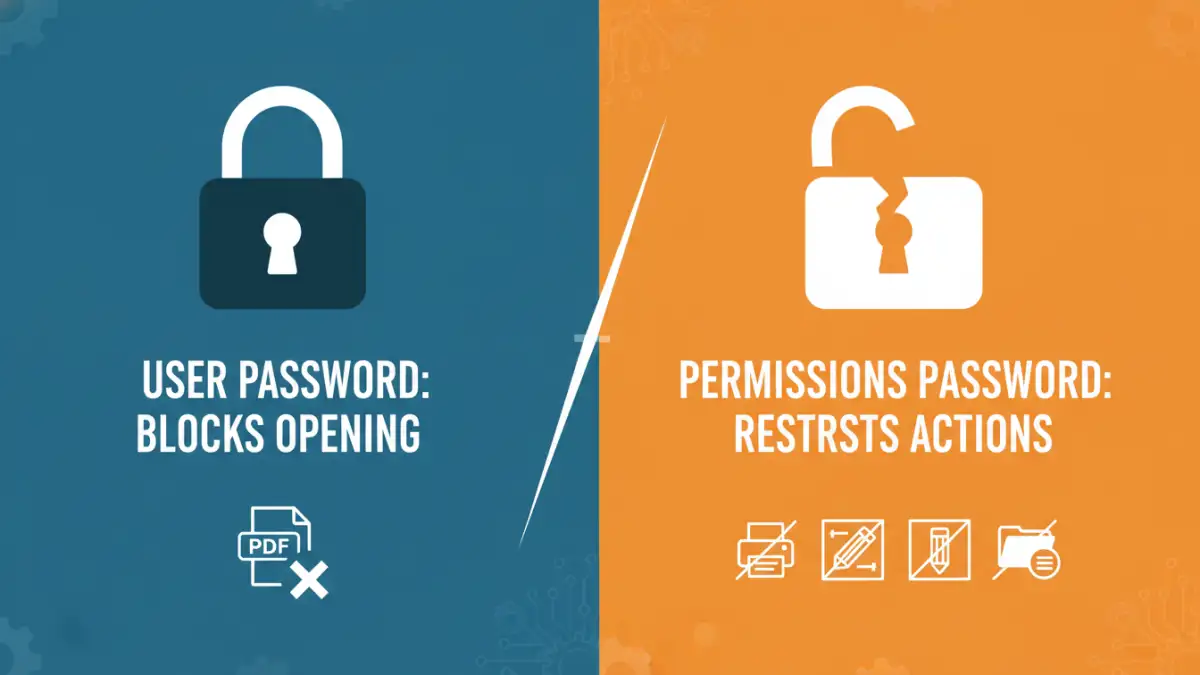 premium pdf password recovery - Infographic differentiating PDF user and permissions passwords