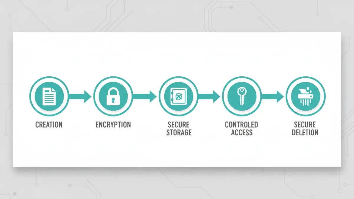 public sector file encryption public sector file encryption - Infographic showing the secure lifecycle of a government file, from creation to secure deletion.