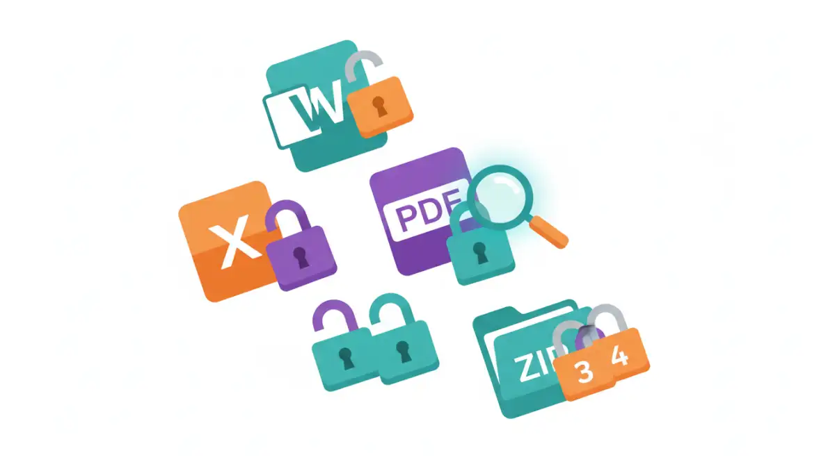 recover document password recover document password - Icons of various document types with security locks, indicating password protection