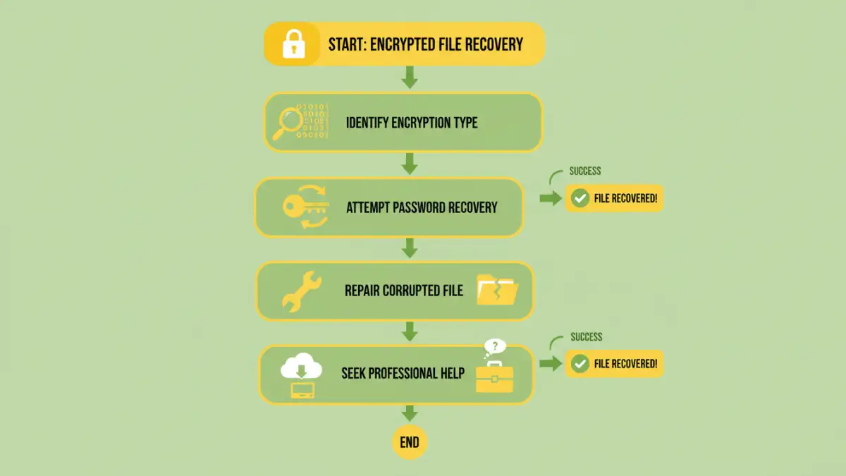 recover encrypted file - Infographic detailing steps for encrypted file recovery