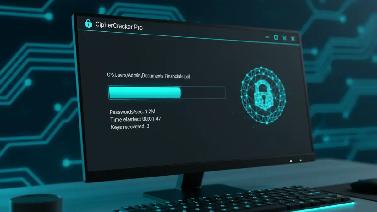 recovered my encrypted pdf recovered my encrypted pdf - A realistic view of desktop software working to recover a forgotten PDF password.