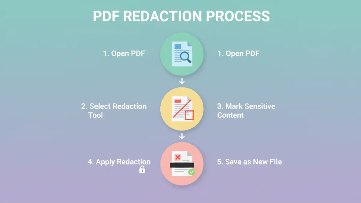 Infographic showing the steps to redact sensitive PDF data