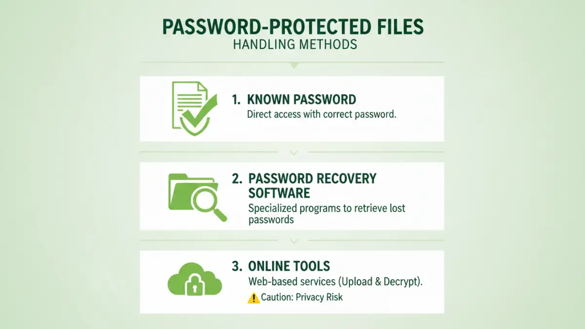 remove encrypted file password - Infographic comparing methods for handling password-protected files