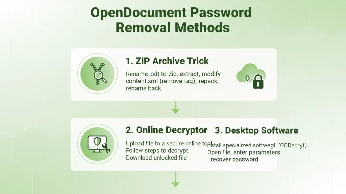 remove open document file password - Infographic comparing methods for removing OpenDocument file passwords