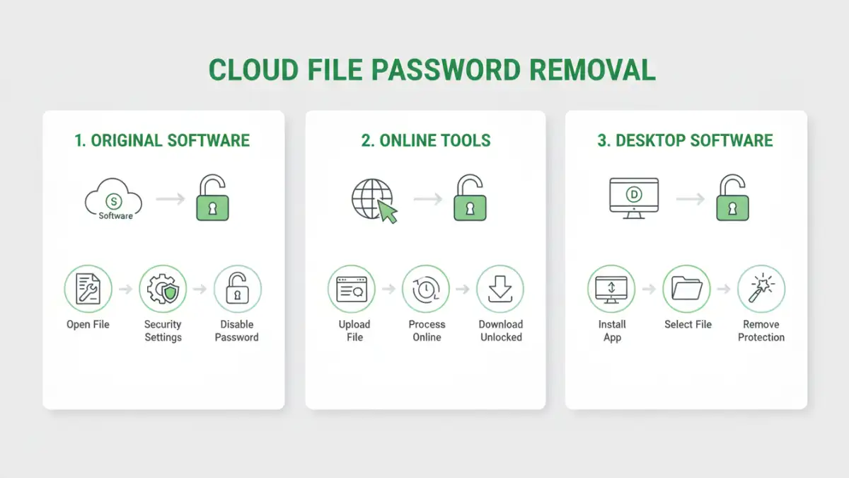 remove password cloud files - Infographic comparing methods for removing password protection from cloud files