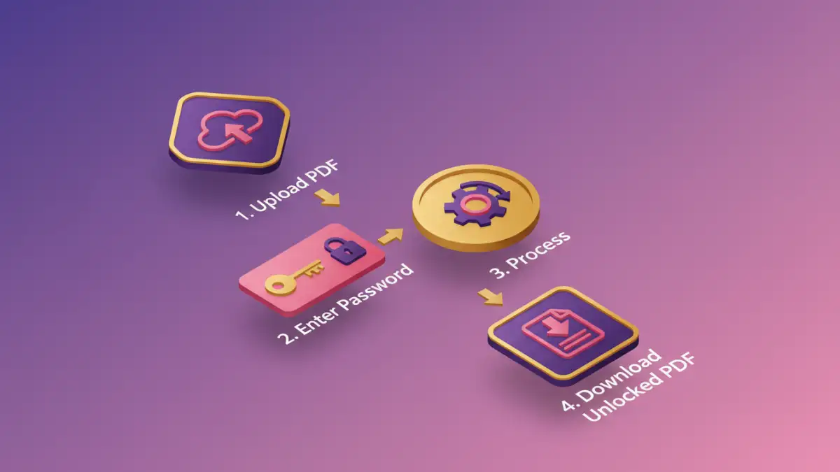 remove pdf password tool - Infographic detailing the steps to remove PDF password protection using online tools