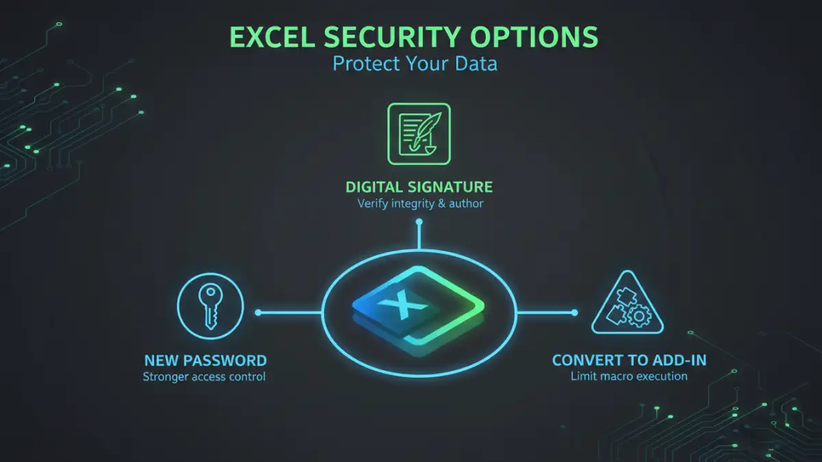remove vba password - Infographic comparing security strategies for a VBA project after unlocking it.
