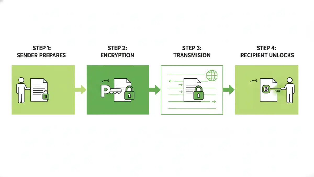 RSA encryption for documents RSA encryption for documents - A flowchart explaining the step-by-step process of using RSA for secure file sharing.