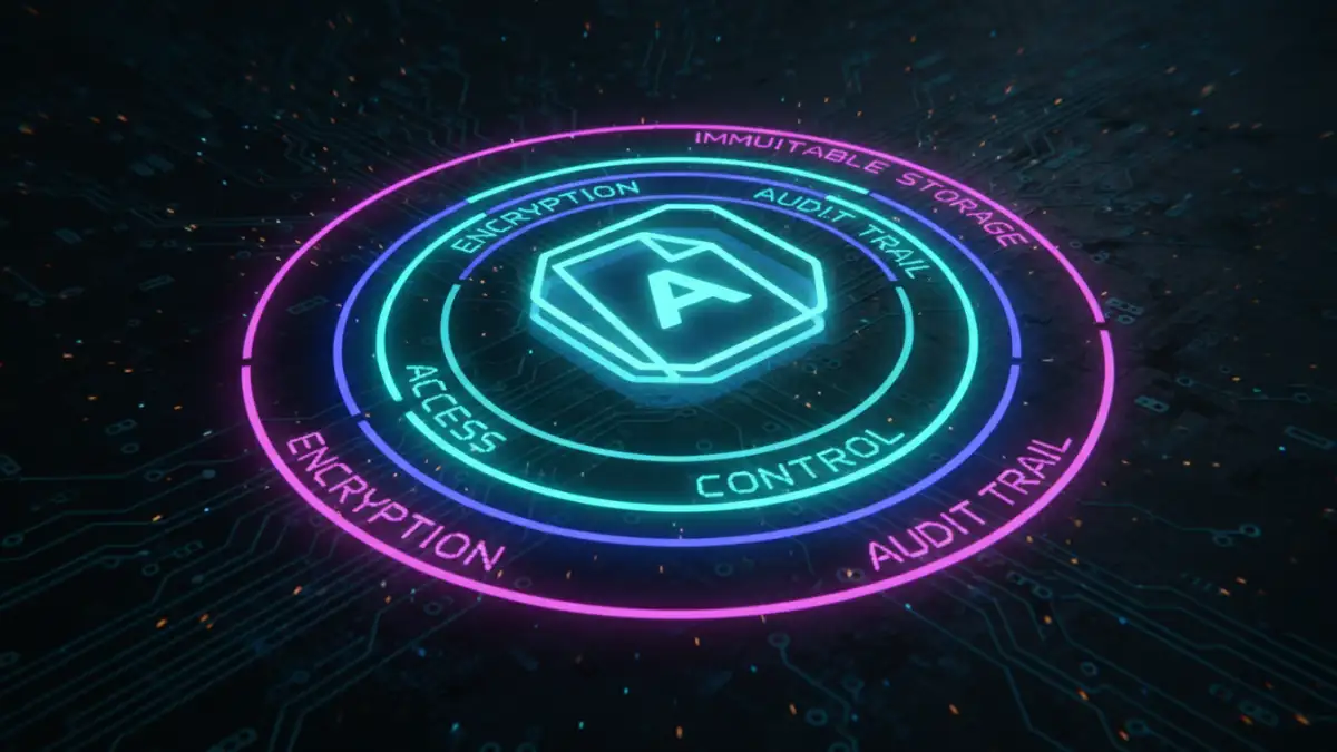 secure document archiving - The layers of digital archiving security protecting a government file.