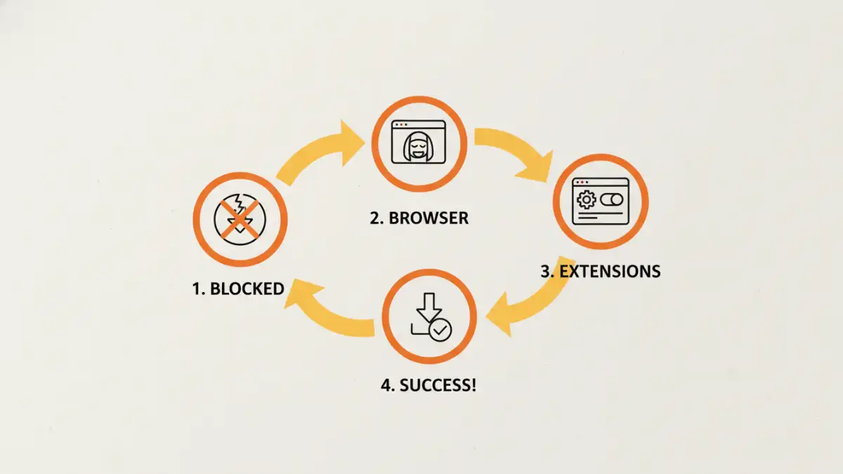 secure document download blocked - Flowchart showing how to troubleshoot a blocked download caused by an extension.
