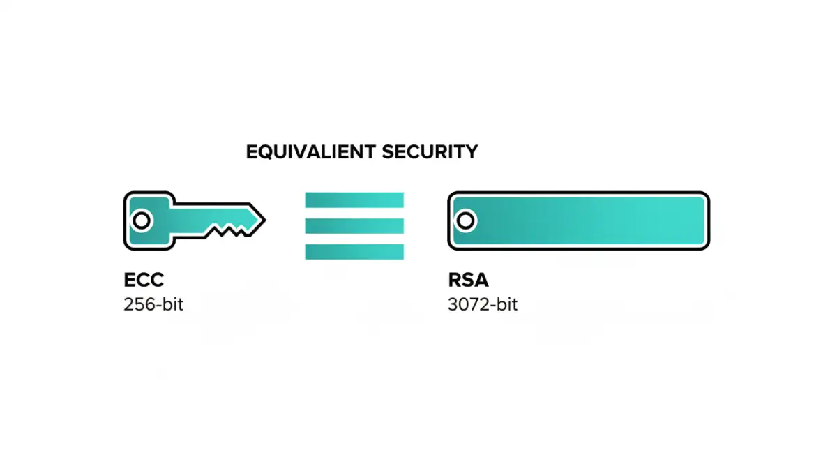 secure document encryption - Infographic comparing the key sizes of ECC and RSA for the same security level.